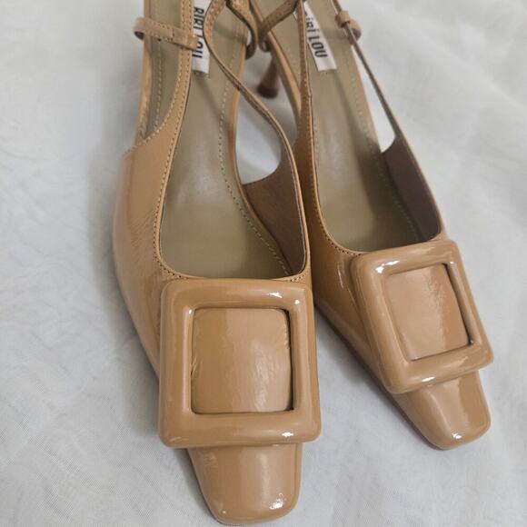 Anthropologie Bibi Lou Patent Leather Pumps Camel Size 38 US 7.5 Beige NEW - Picture 10 of 12